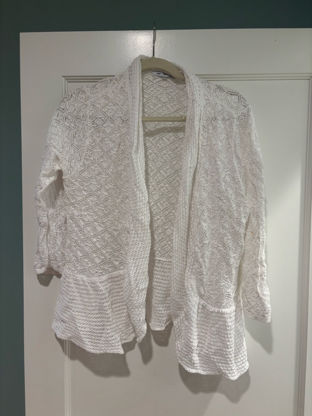 eight eight eight White Open-Front Crochet Knit Cardigan